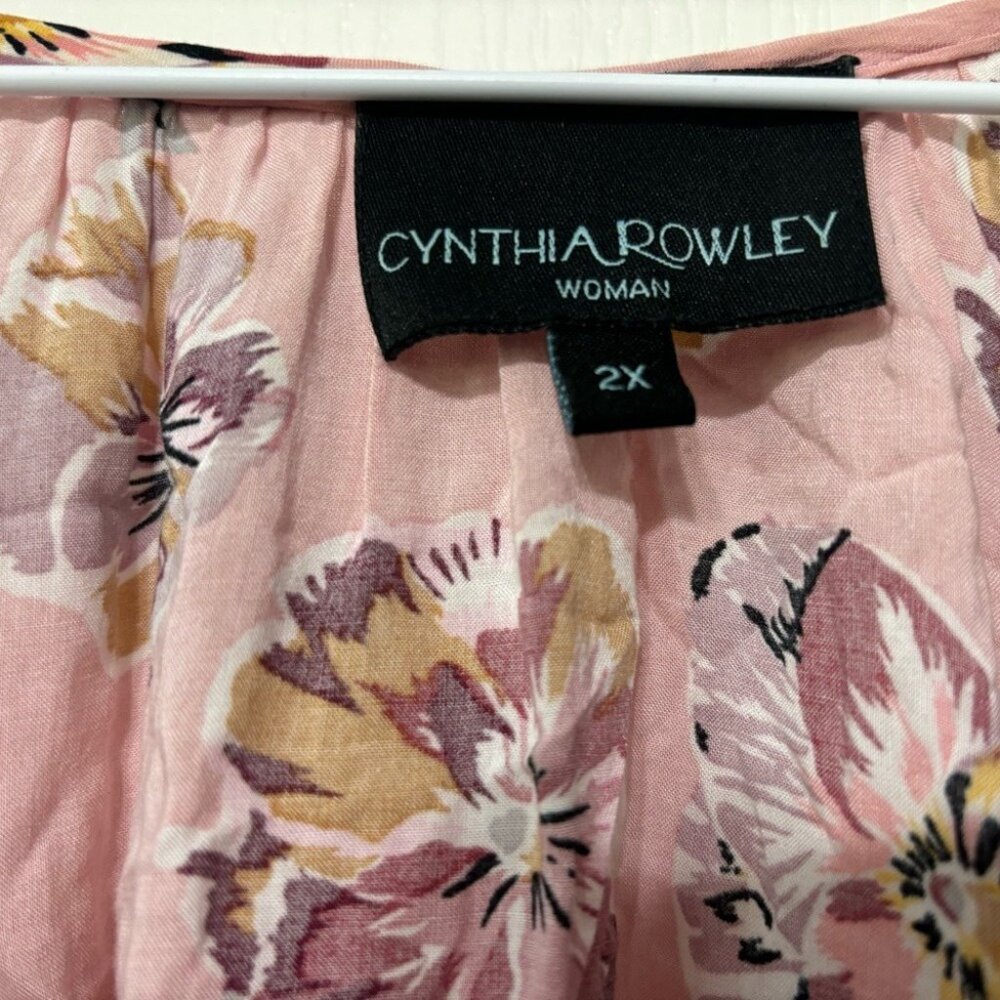 Cynthia Rowley Pretty Pink Mauve Floral Blouse, Women's Plus Size 2X - Picture 2 of 4
